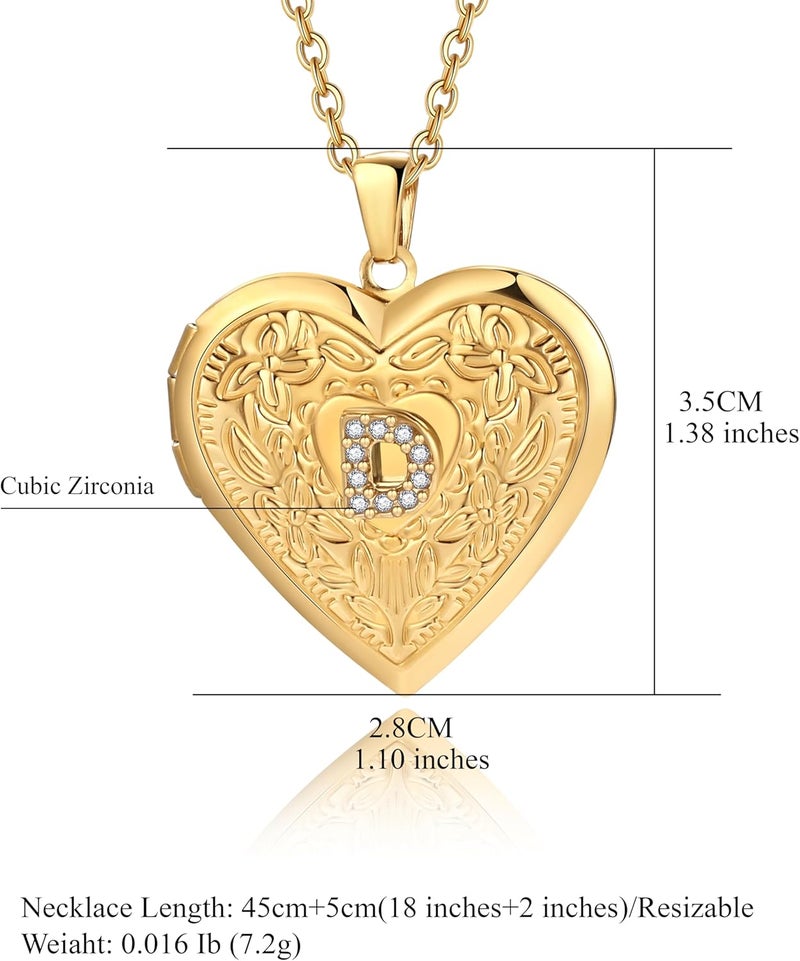 Badu Gold Initial A-Z Necklace for Women Heart Photo Lockets that Hold Picture Love Image Cubic Zirconia Necklace - Image 1